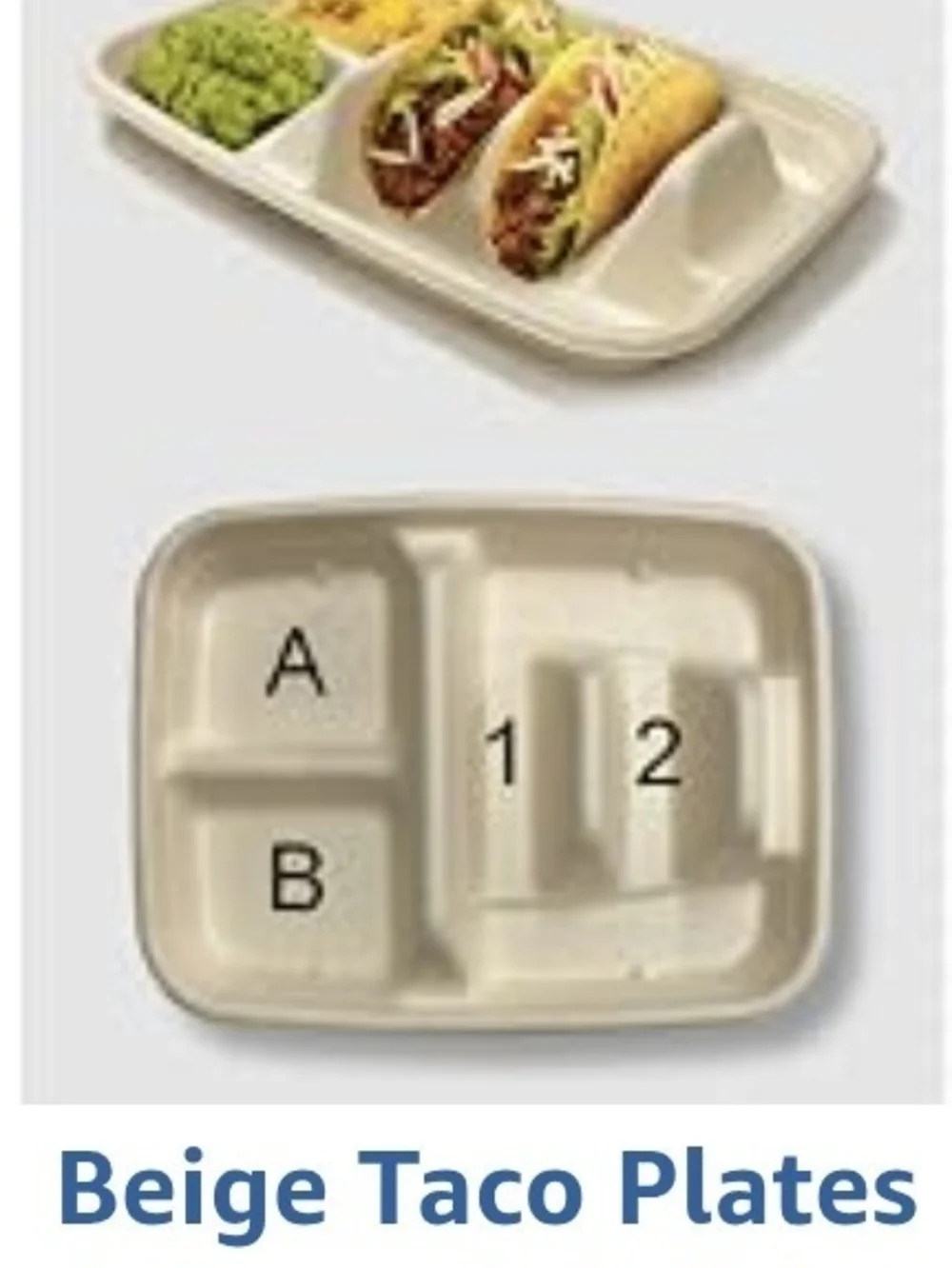 Disposable Beige Color 3‑Compartment Taco Party Plates - 50